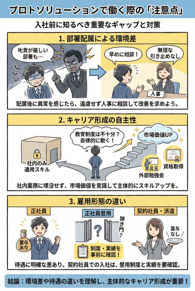 プロトソリューションで働く際の「注意点」