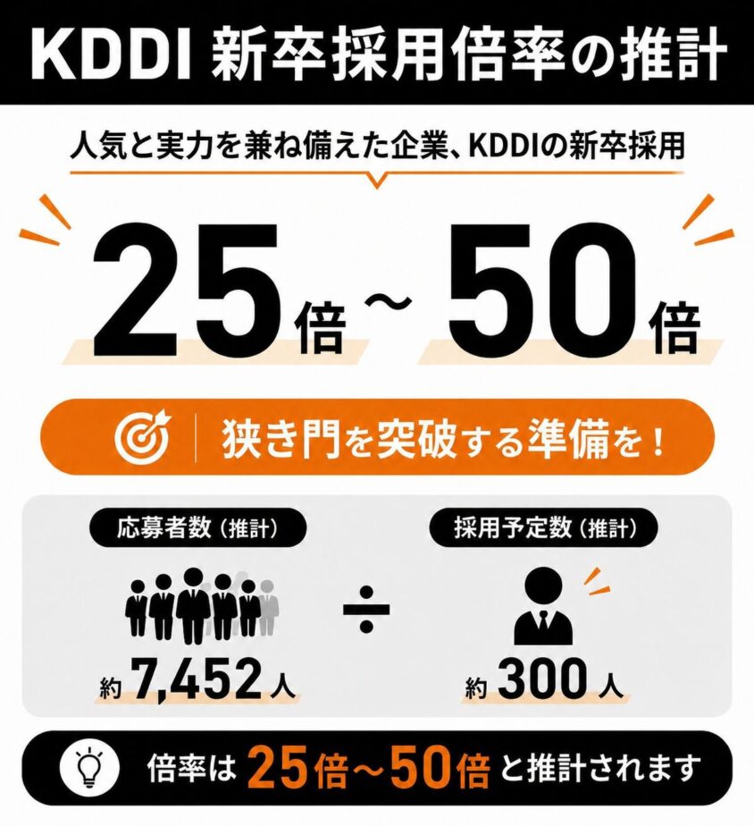 【数字カード作成】KDDI新卒採用倍率の推計。25倍〜50倍