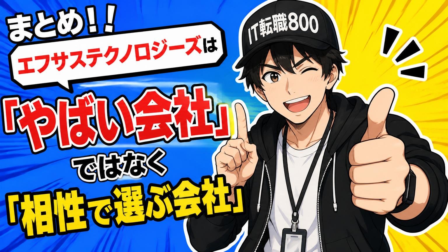 まとめ|エフサステクノロジーズは「やばい会社」ではなく「相性で選ぶ会社」