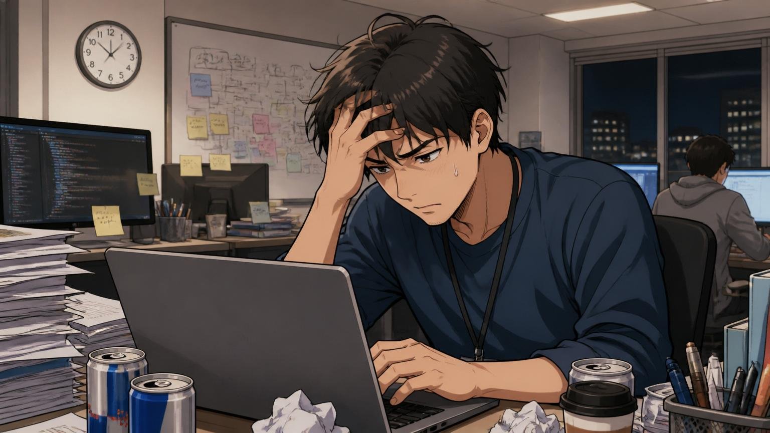 あなたが感じるモヤモヤは決して特殊ではない｜SIerの開発現場で深夜にPCを前に悩む20代後半男性エンジニア1人