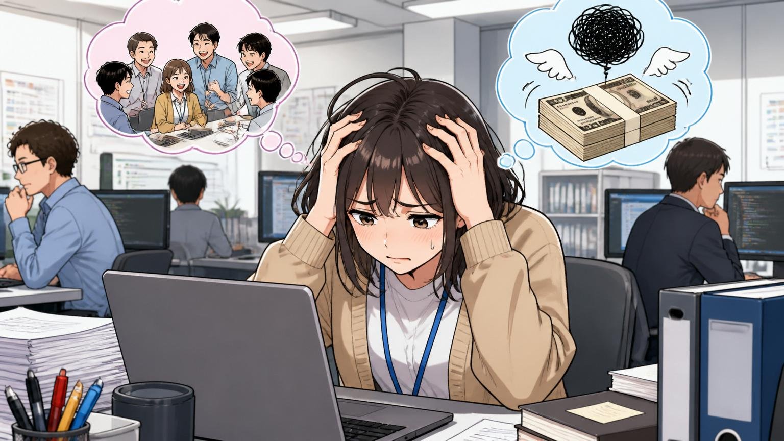 会社は嫌いじゃないのに年収だけが不満という葛藤。SIerのオフィスで20代女性エンジニアが頭を抱えて悩む