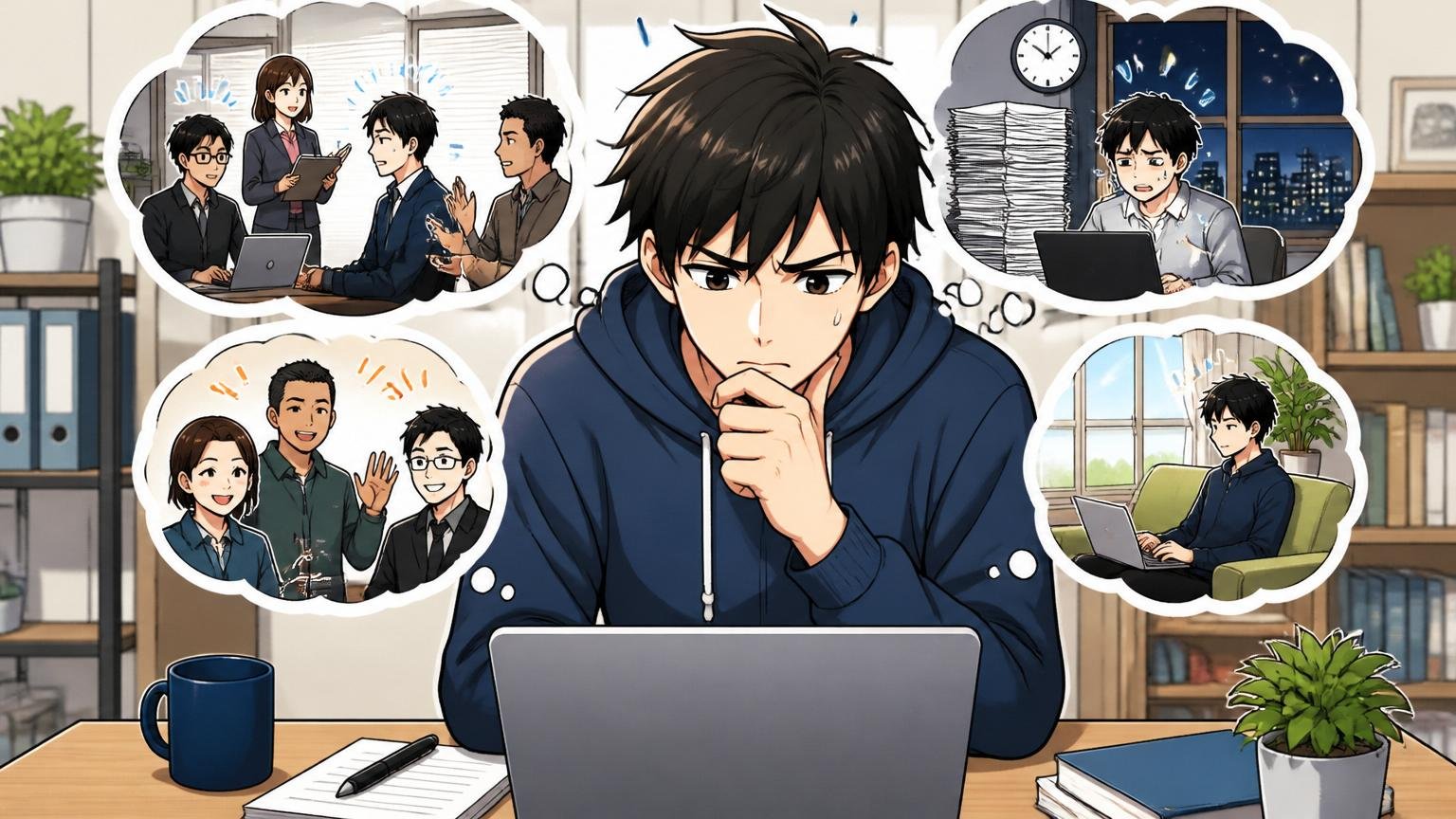 検索する人が本当に知りたいのは自分に合うか 自宅のデスクでノートPCを見ながら悩む20代エンジニア