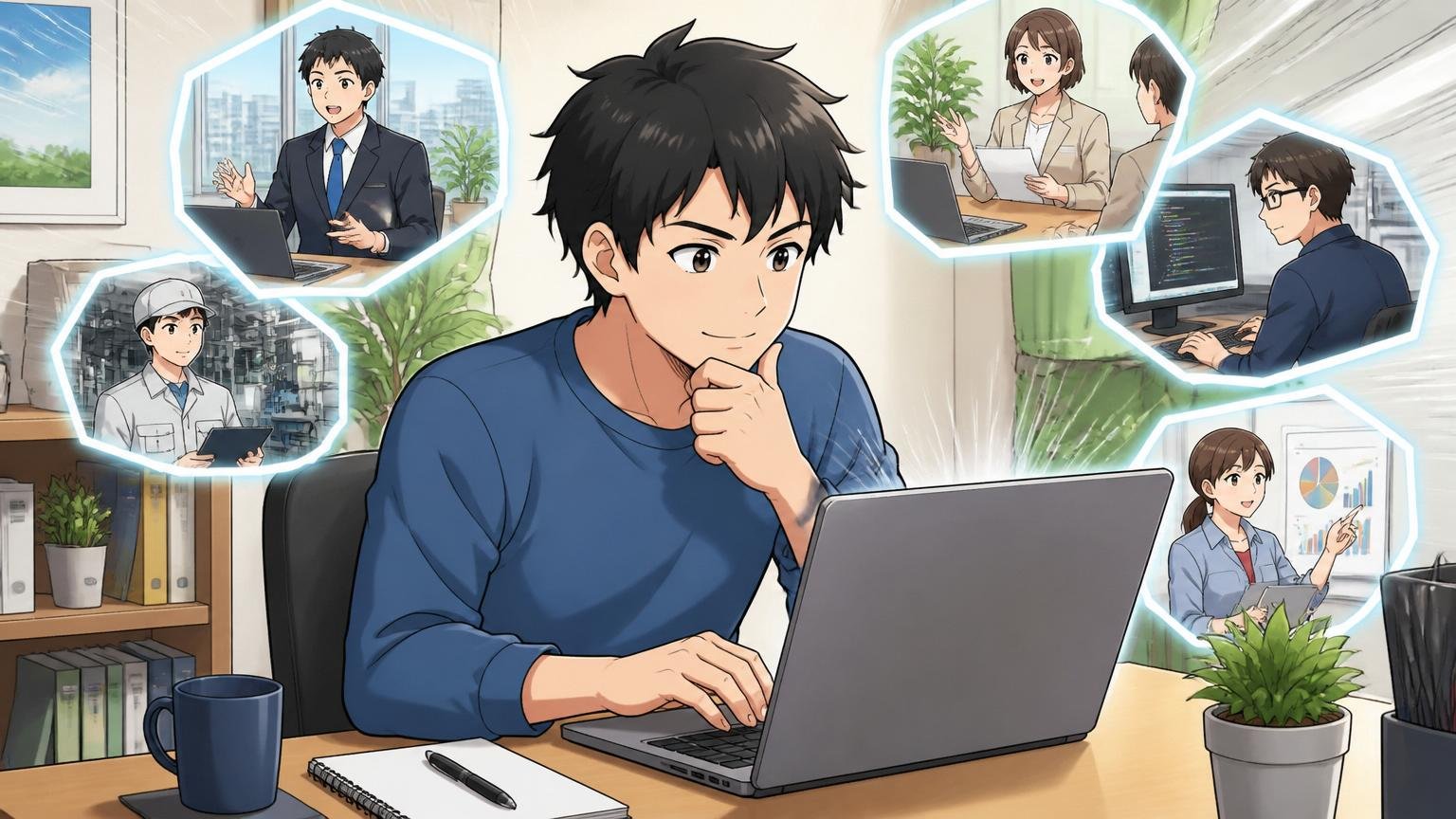 まず外の市場を知ること。辞めるかどうかはその後でいい 自宅のデスクで30代男性がノートPCで複数の転職エージェントに登録