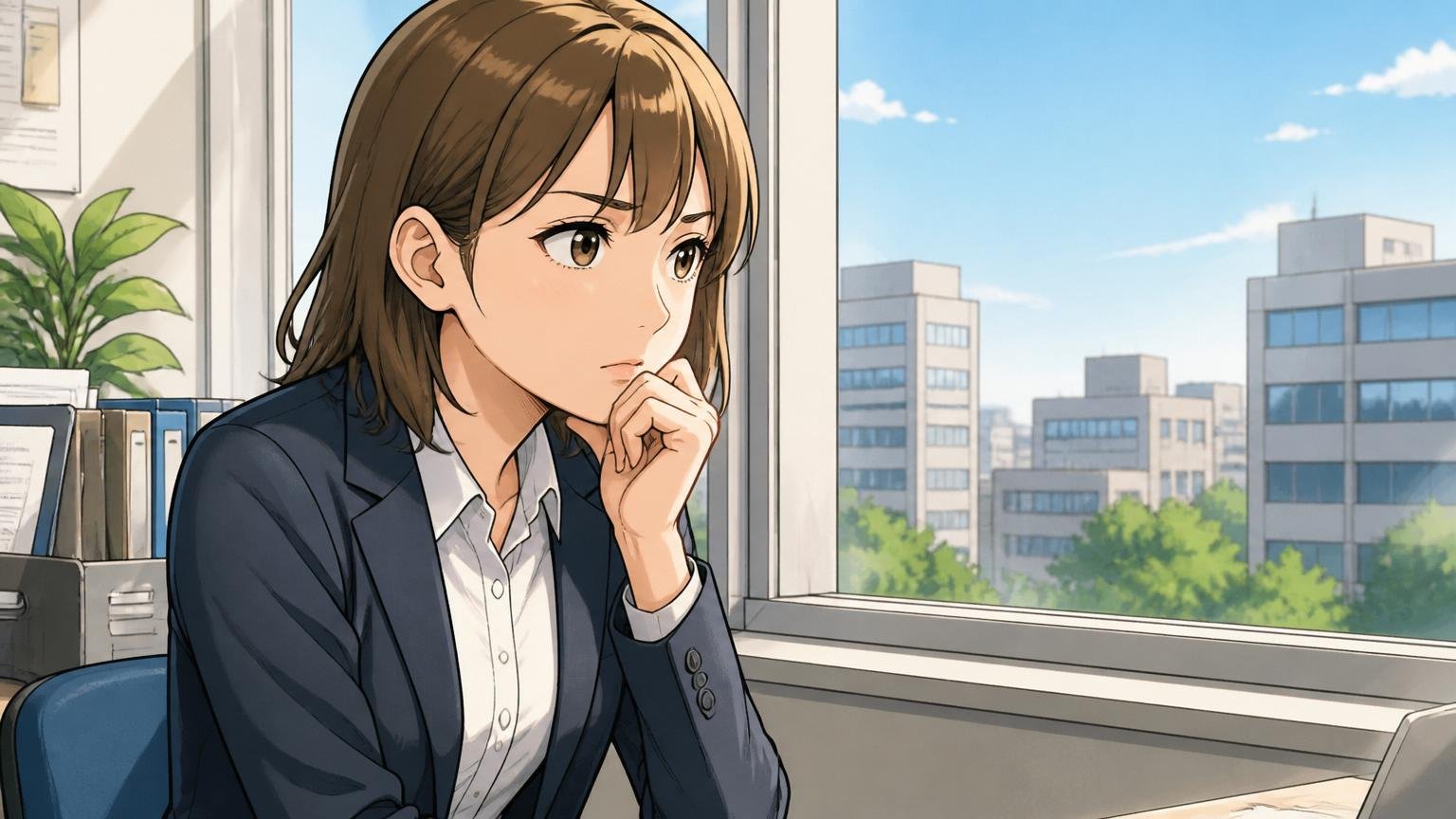 それでも低いと感じる感覚には意味がある。窓際で20代女性社員が真剣な表情で考え込む