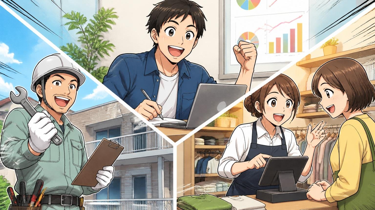 3つの事業を解説、アパレル店舗のレジ前でタブレットPOSを操作する販売スタッフと客