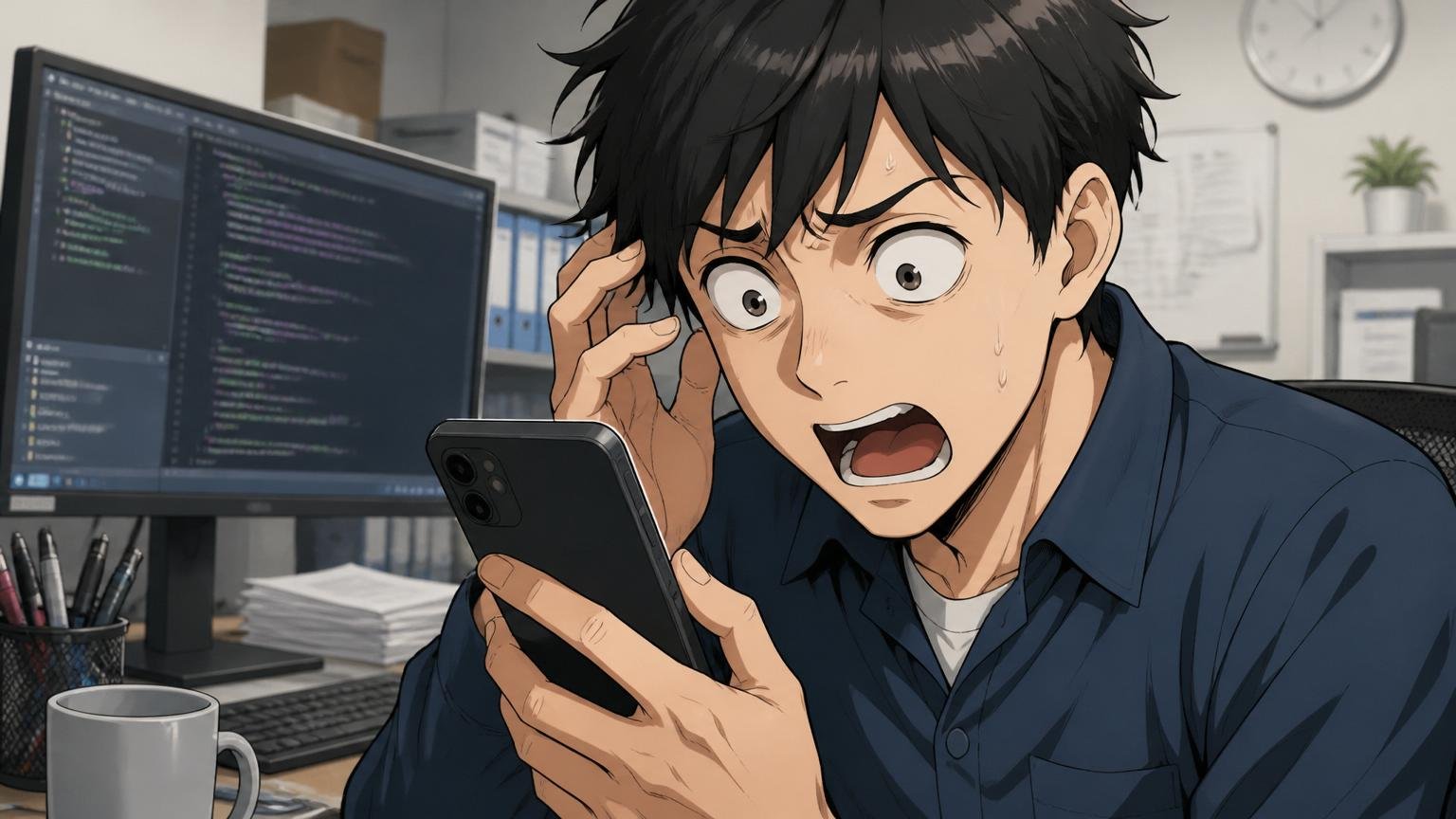 無意識にIT業界水準と比べている。Web系企業の年収記事をスマホで見て驚く男性エンジニア
