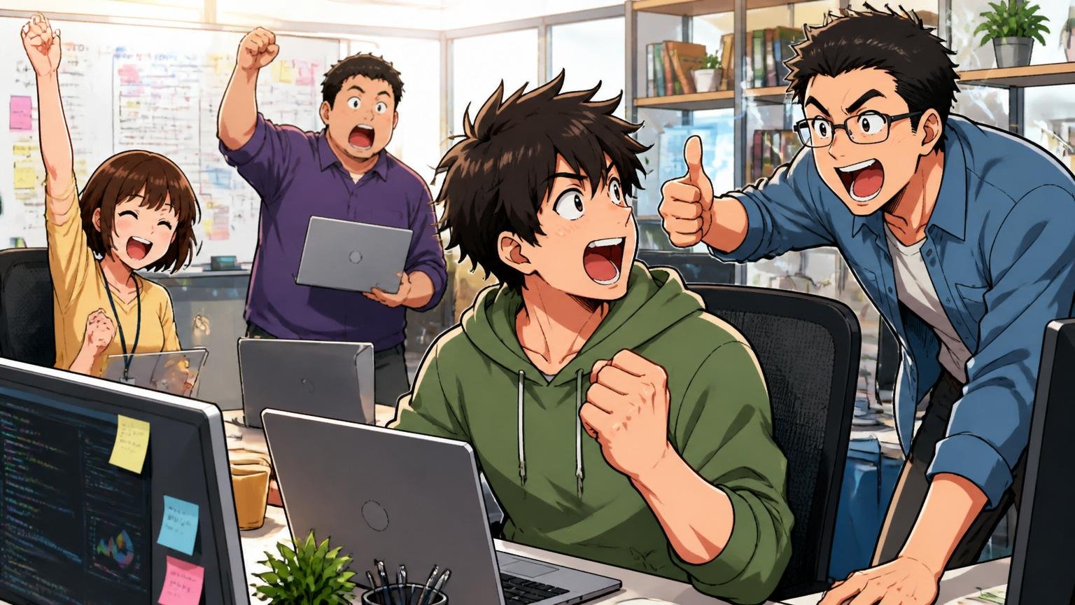 ゲーム業界は他にもある。Web系スタートアップのオフィスで複数の開発者が活気ある様子