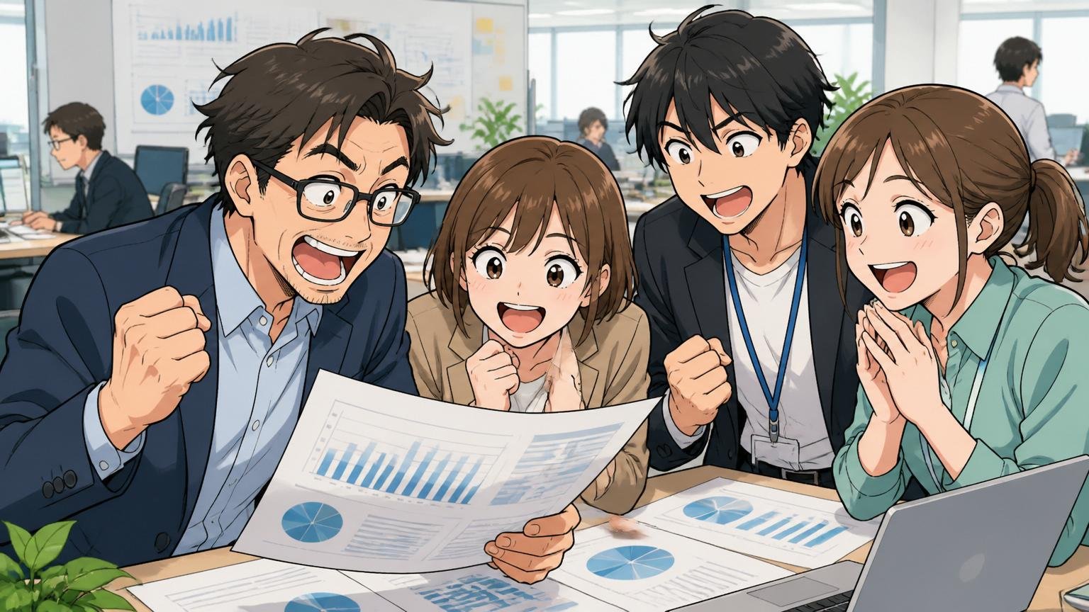 直近21億円調達の意味を解説、Web系スタートアップのフロア、男女CFOとIR担当2名が資金調達資料を確認