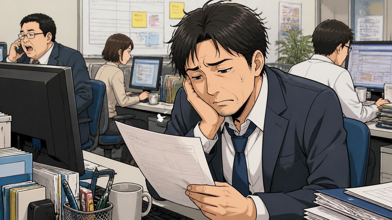 30代以降に年収カーブが寝る現実。広告代理店のデスクで昇給通知を見てため息をつく30代社員