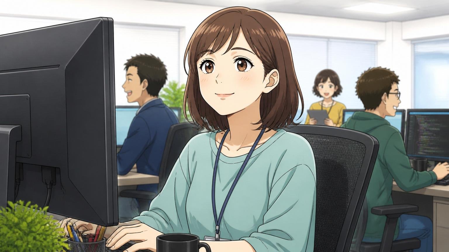 好きと処遇は分けていい。IT企業のオフィスで30代女性エンジニアが安心した表情で前を向く
