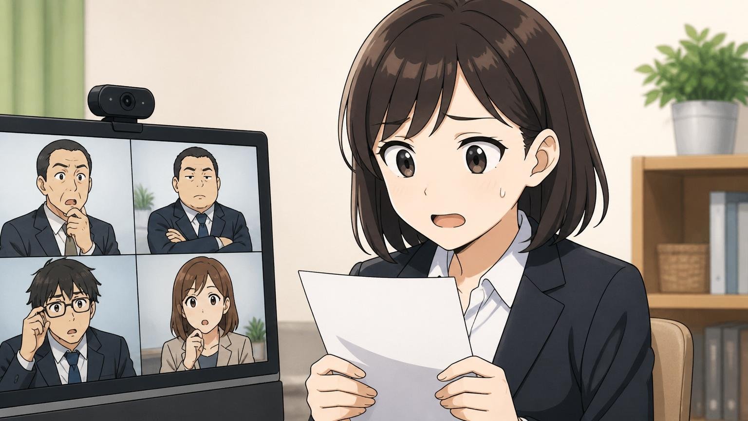 オンライン面接の画面越しに新卒の20代女性応募者が暗記した志望動機を読み上げて表情が硬くなる