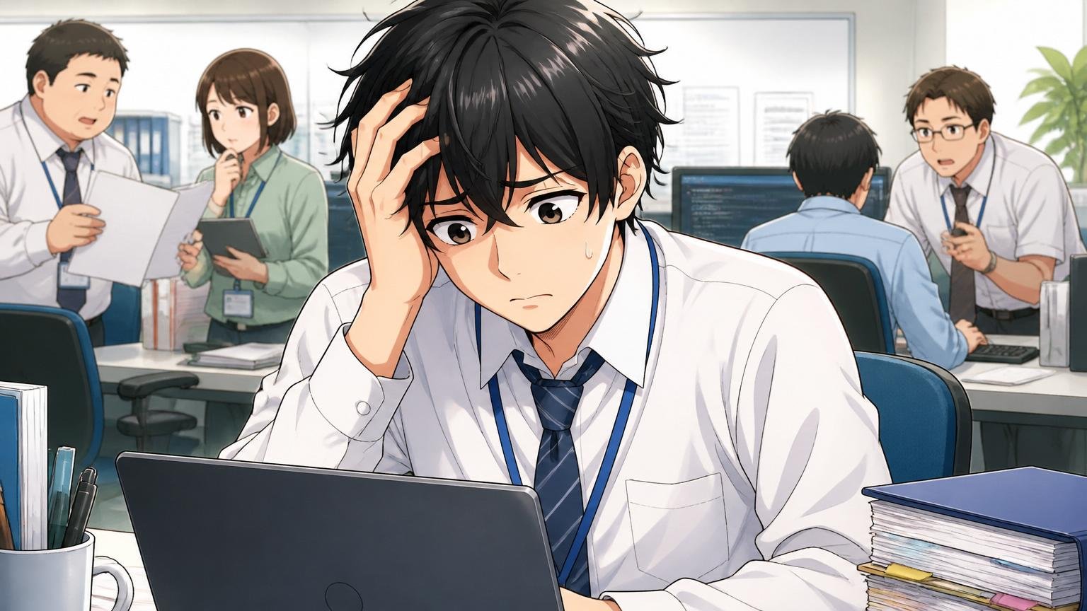 案件ガチャで市場価値が上がる実感が持てない。客先常駐の現場で若手男性が不安げな表情