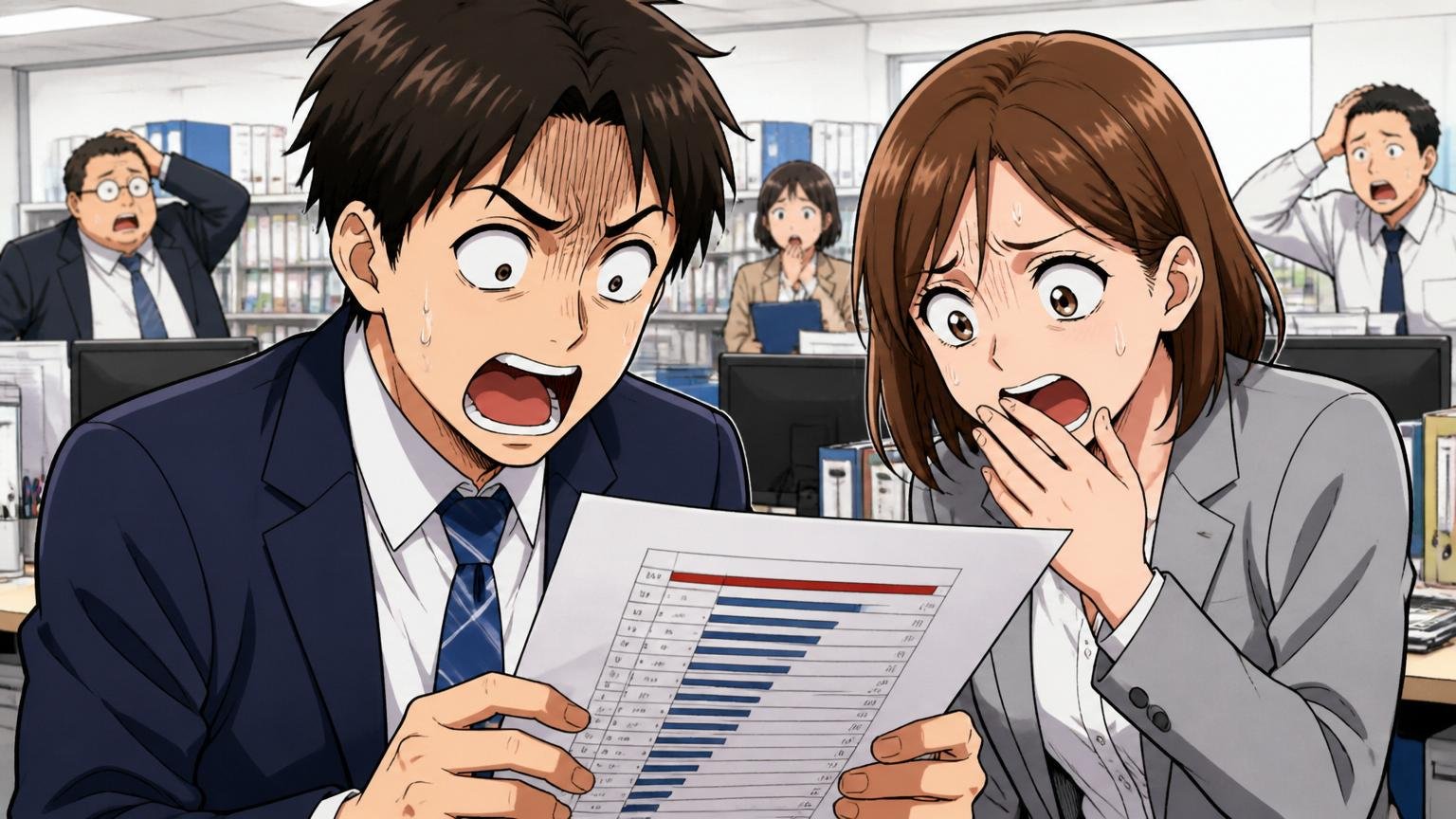 レベル1つで年収は別物。企業オフィスで同期との年収差を知り愕然とする男女2人