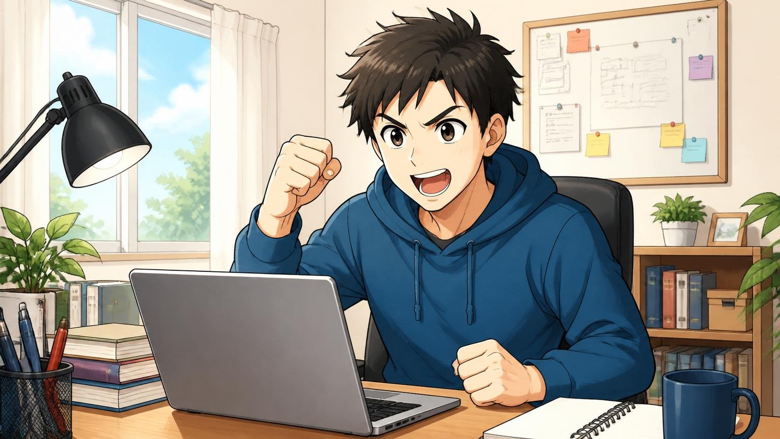 NTTドコモに再挑戦する道は再応募が可能 自宅のデスクで再挑戦を決意するエンジニアの前向きな表情