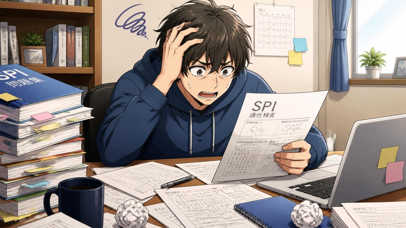 書類とSPIでつまずく｜自宅デスクで適性検査の対策に悩む20代エンジニア