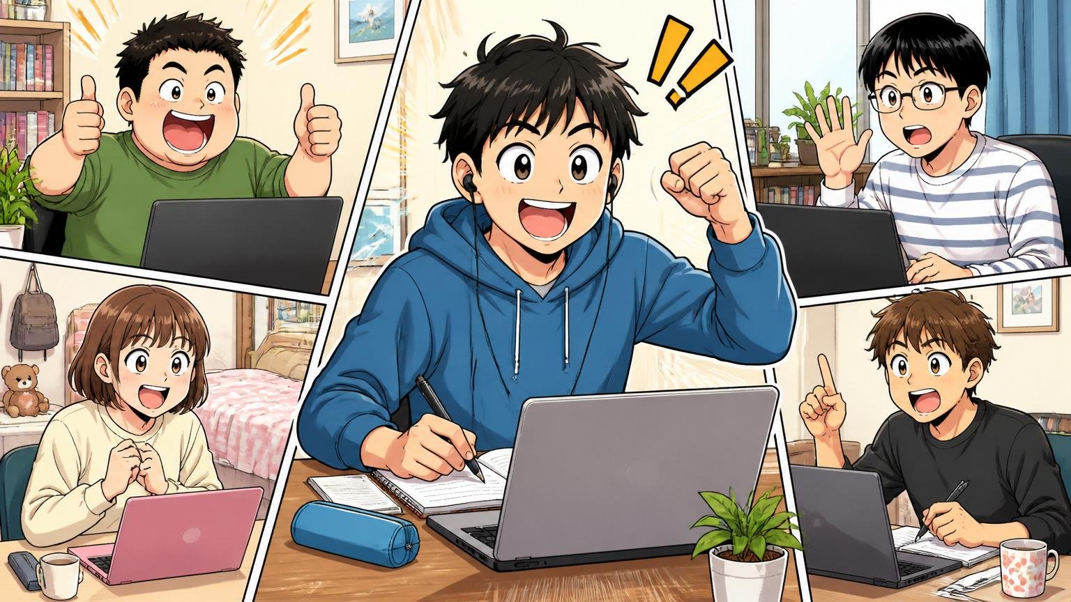 ALHの未経験者向け研修制度を受講する新入社員たちが自宅でリモート研修に参加する様子