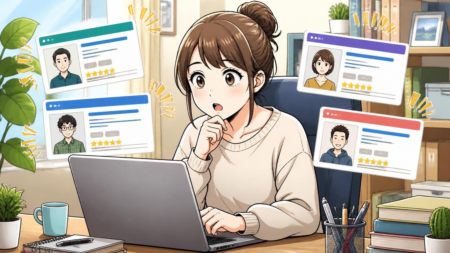 自宅のデスクで30代女性エンジニアがM365求人を比較検討