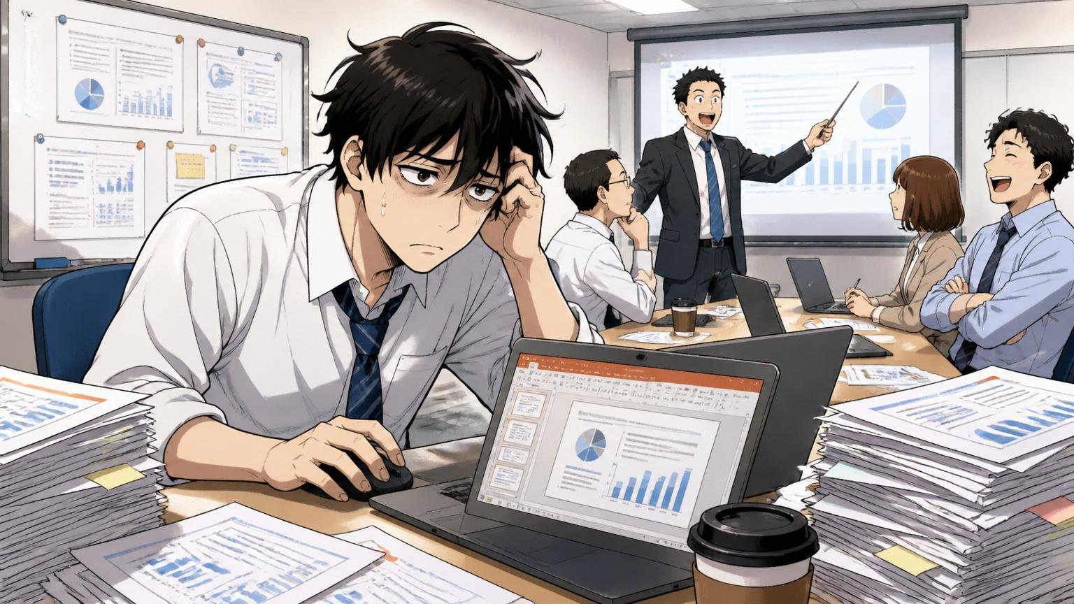 SIerの会議室でPowerPointの資料を作り続ける30代SE、コードエディタを開かない日常