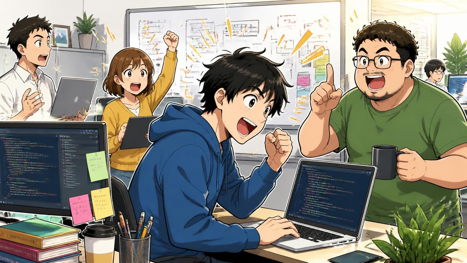 方向転換も同じくらい現実的な選択肢である、Web系スタートアップのオフィスで活発に開発を進めるエンジニアたちの姿