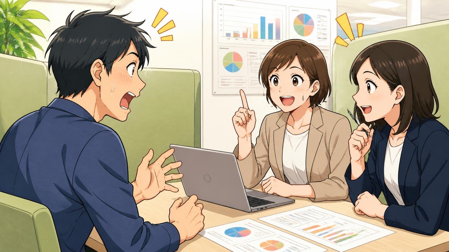 市場価値とOKI以外の選択肢を無料で確かめる｜面談ブースで相談する男性と女性アドバイザー2人