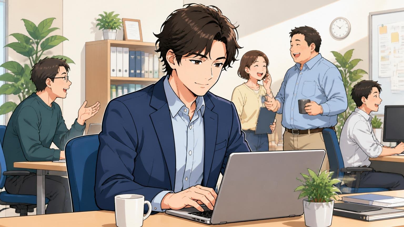 SCSKに残るべき人の5つの特徴。SIerのファミリー的なオフィスで、30代男性社員1人が穏やかな表情でデスクワークに集中する