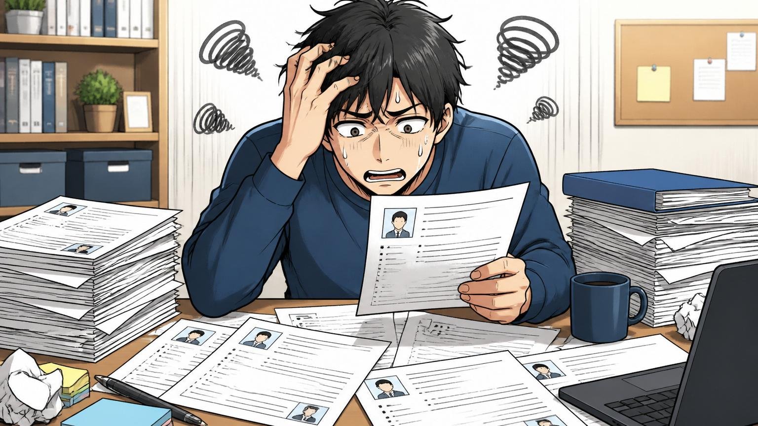 なぜ自己流の振り返りでは原因が分からないのか。自宅で1人が同じ職務経歴書を何度も見返して行き詰まる表情