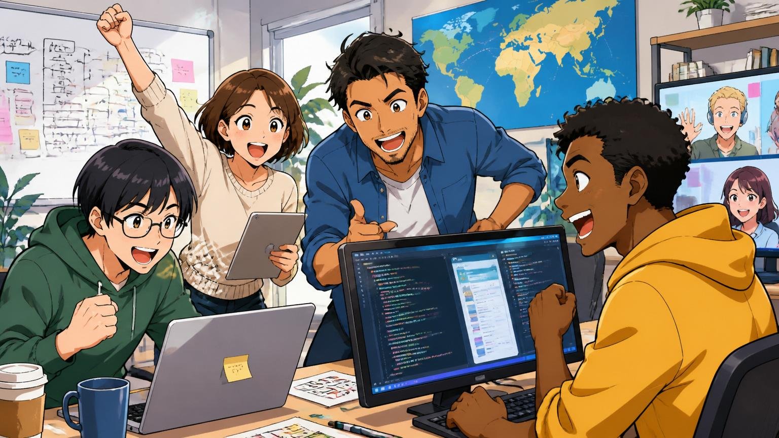 この会社に向いている人。グローバルなIT開発の現場で、変化や挑戦を心から楽しむ社員が生き生きと前向きに働いている様子
