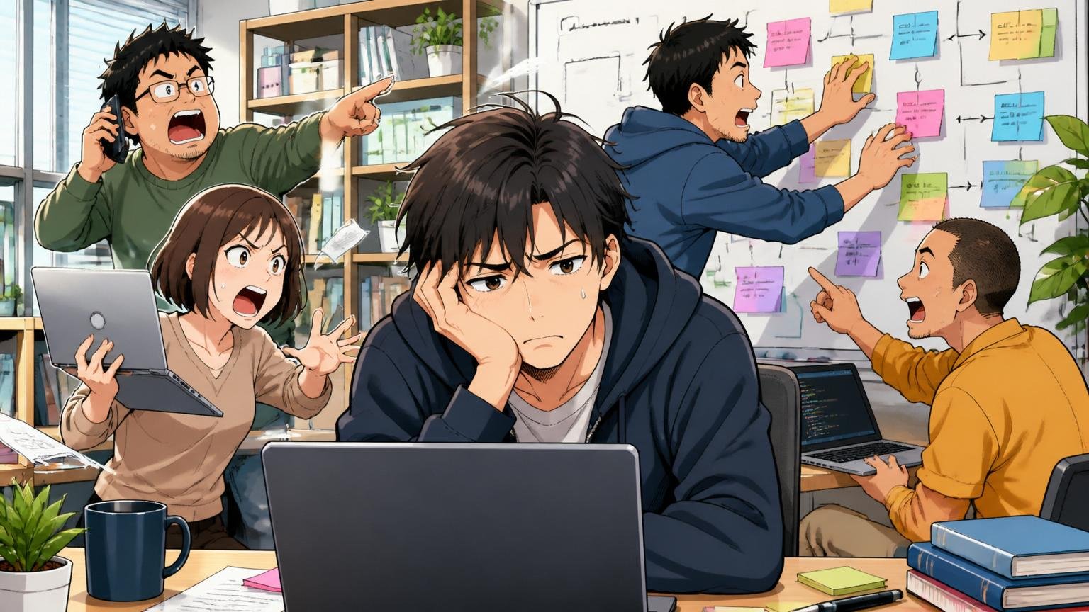 NTTデータアイに向いていない人の5特徴。Web系スタートアップのオフィスで自分のペースで動きたい若手エンジニア1人がもどかしい表情