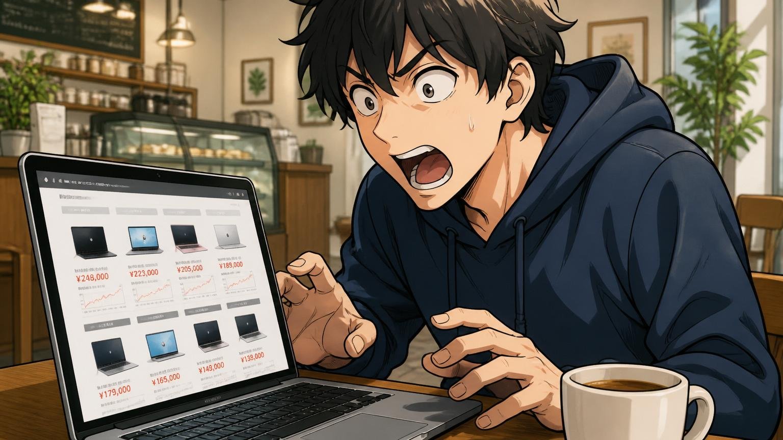 市場の物差しは自分の市場価値。カフェでノートPCの市場相場を見て目を見開く20代エンジニア