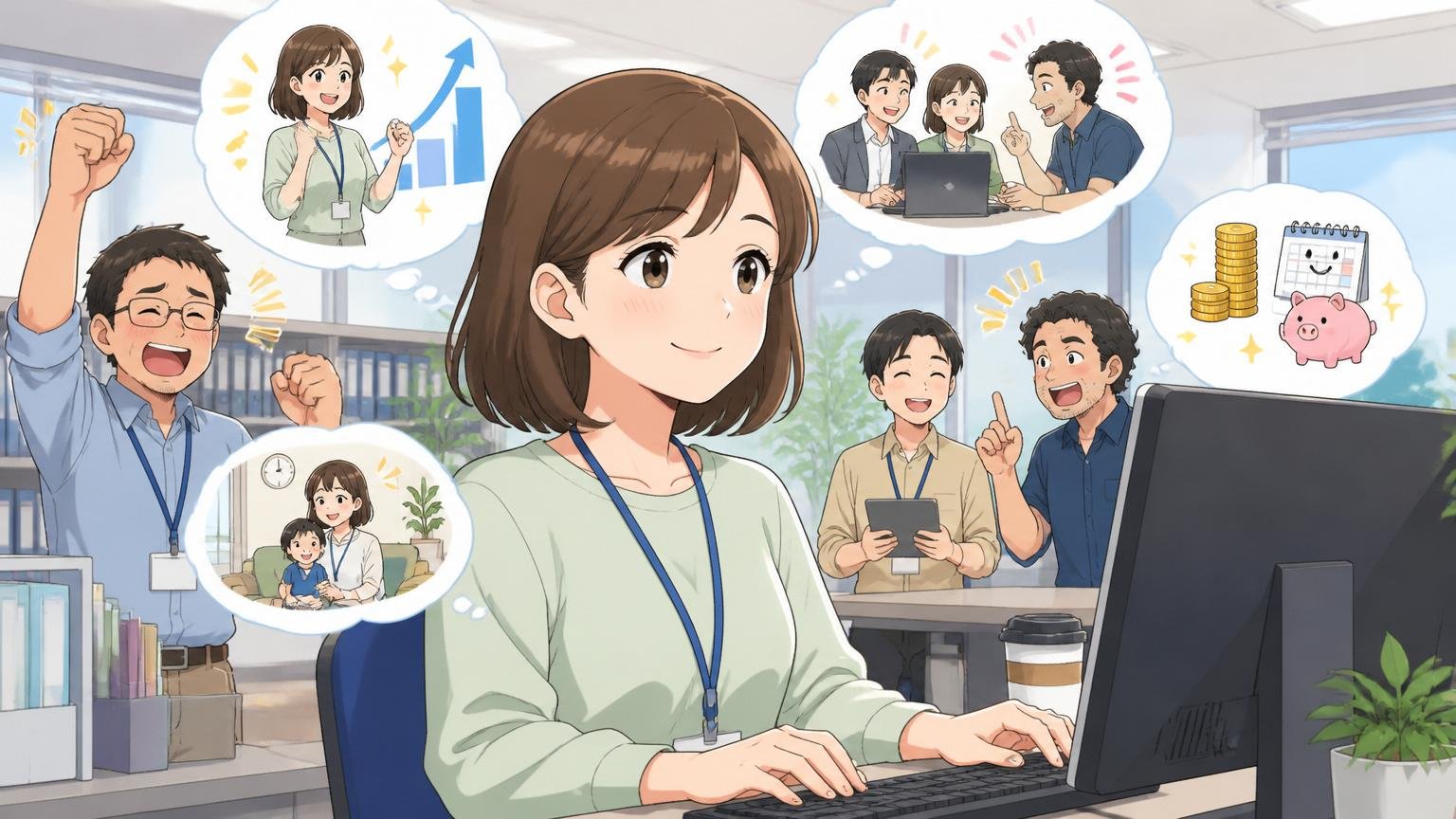 残るのが向いている人と残るメリット。SIerのオフィスで女性エンジニアが穏やかに働く