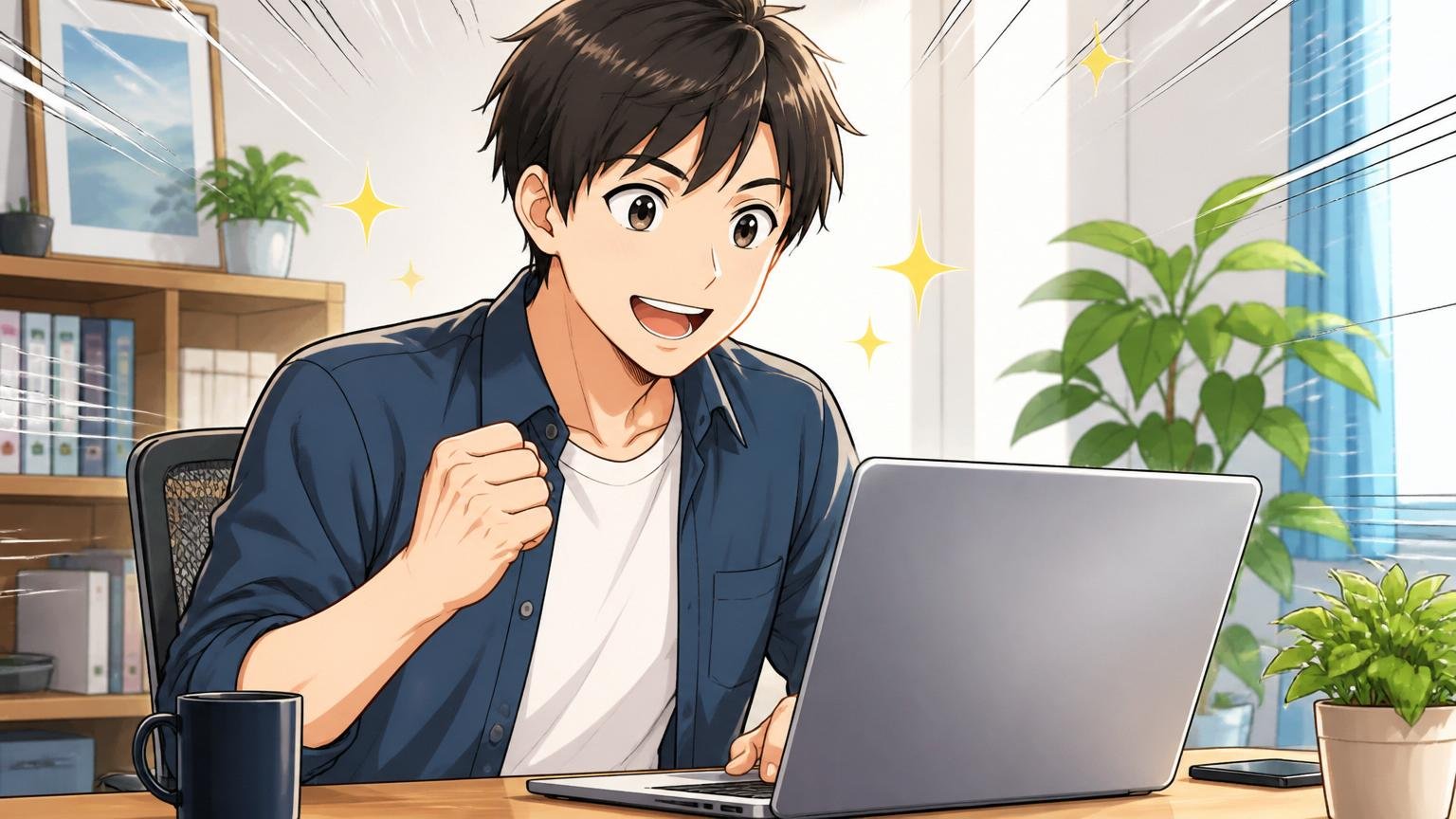 経験者向けIT専門転職エージェントおすすめTOP3。明るい表情でPCを見る転職希望者1人