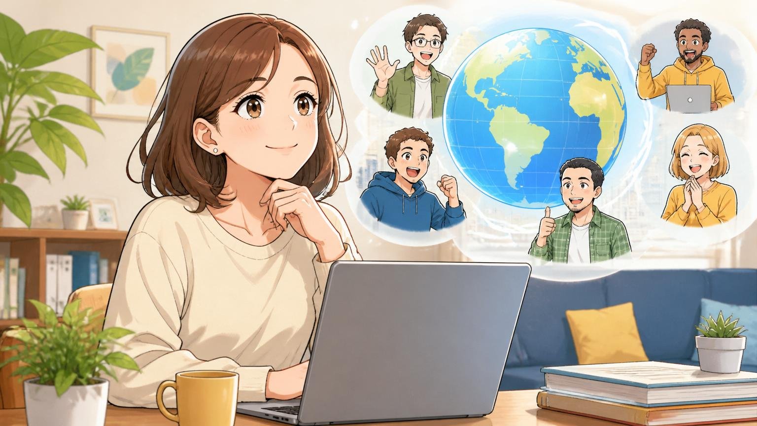 向いているタイプはライフ重視×グローバル志向、自宅で30代女性エンジニアが穏やかな満足の笑顔