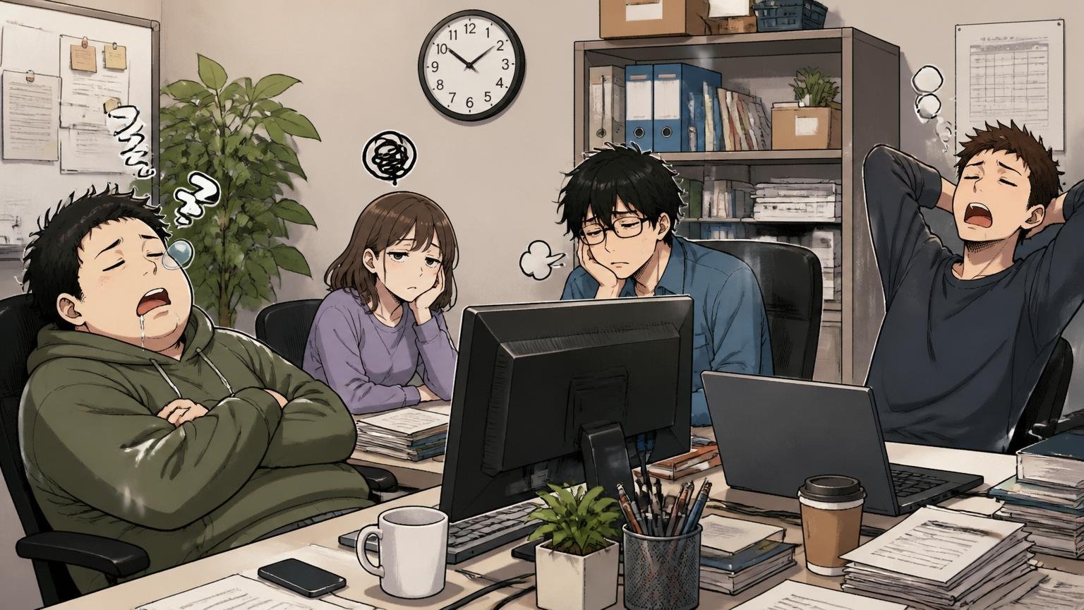 Web系スタートアップのオフィスでモダンな技術を扱いハイテンションで議論する20代エンジニア4人とは対照的なシーン