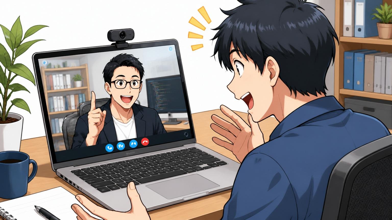 ステップ3複数のIT特化型エージェントに無料相談する。オンライン面談で男性エンジニアが画面越しに相談