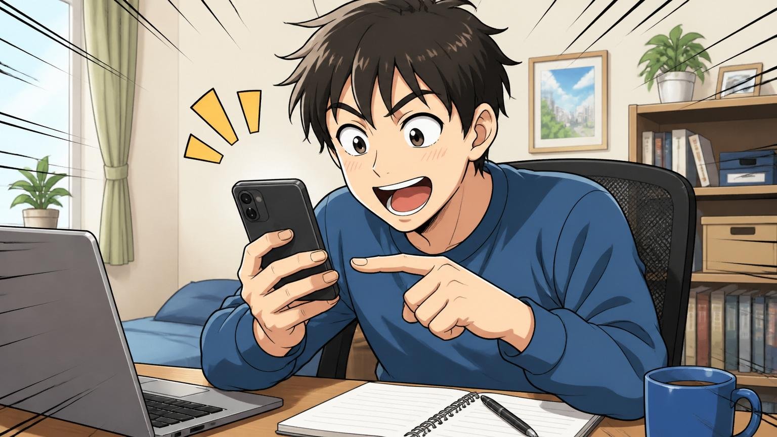 自宅のデスクでスマホでエージェントの無料相談を予約しようとする転職希望者1名