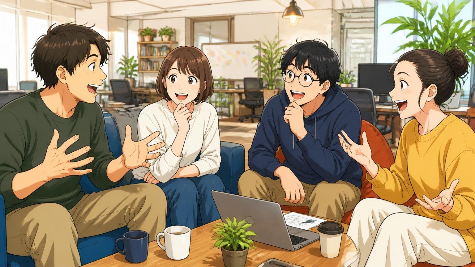 大企業からの転職リアルを語る、Web系スタートアップのオフィスで座談会、男女メンバー4名がリラックスして経験を共有