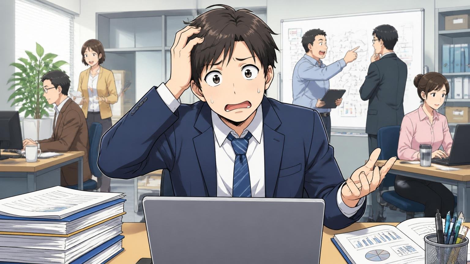 移れる先の業界構造の違いを理解しないまま動く。オフィスで男性社員が転職先で戸惑う表情