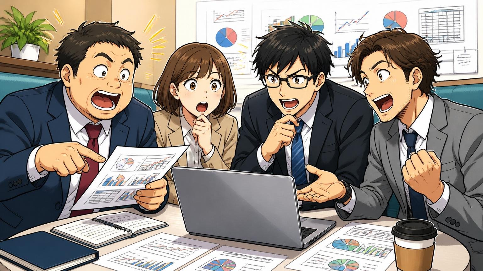 オフィスの相談ブースで複数のキャリアアドバイザーがIIJ経験者の市場価値を分析するイメージ
