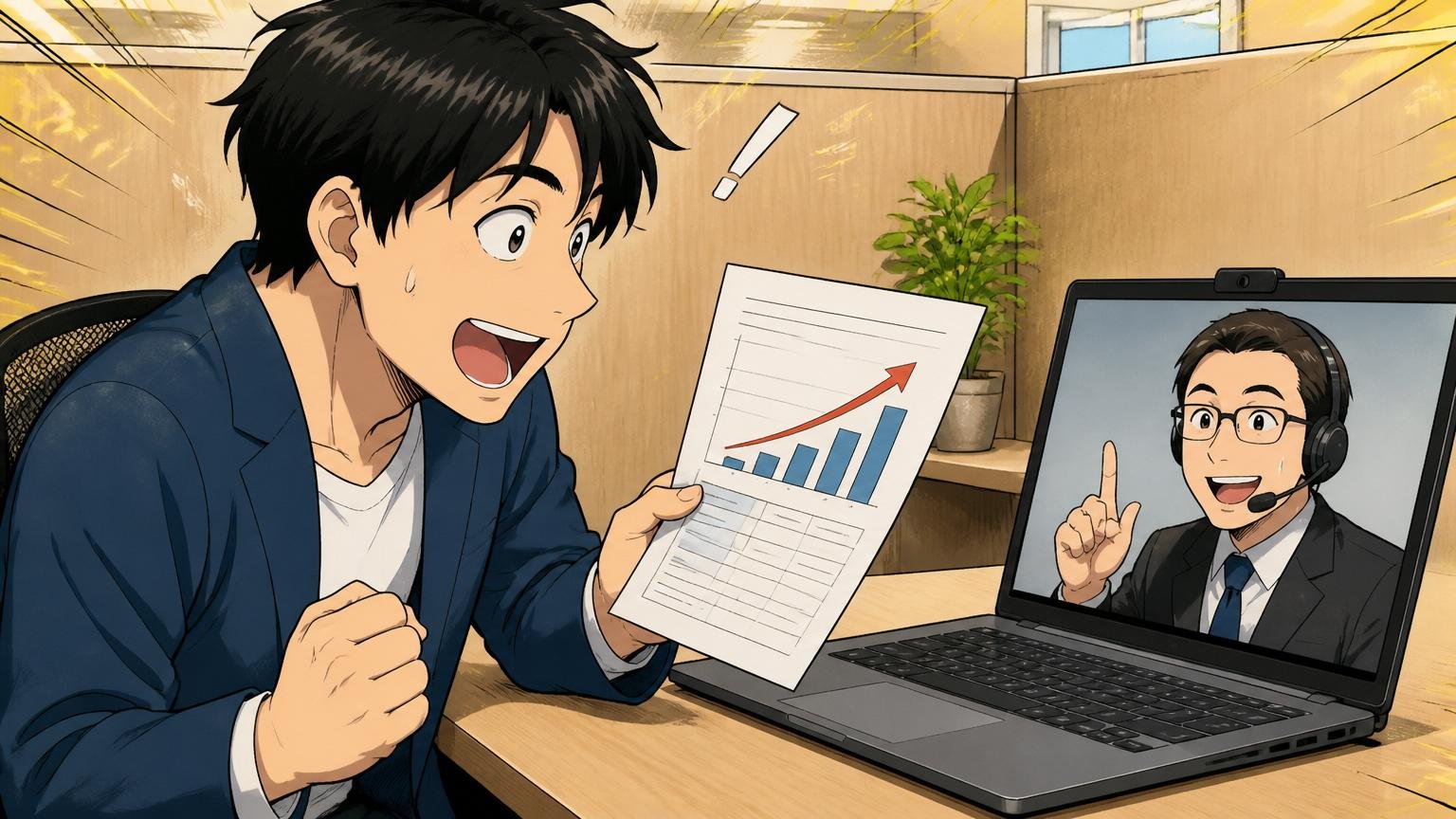 ステップ1：市場価値を客観的に把握する。Web系のオンライン面談ブースでエージェントに年収査定を受ける30代SE1名