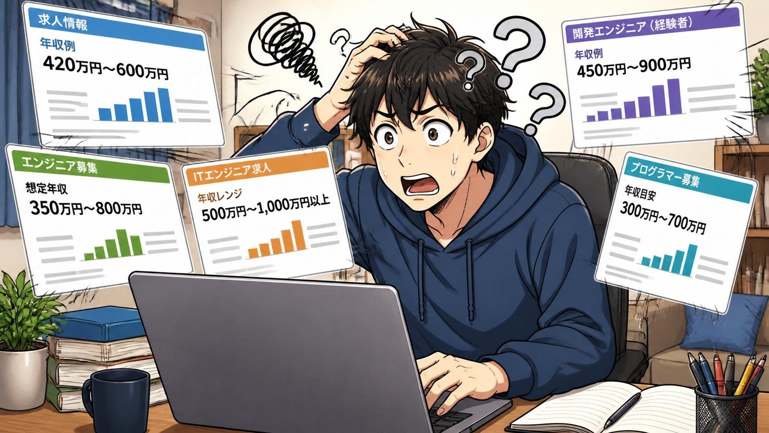 自己流の年収相場リサーチでは市場価値が分からない理由。自宅で30代男性エンジニアが求人サイトに困惑する
