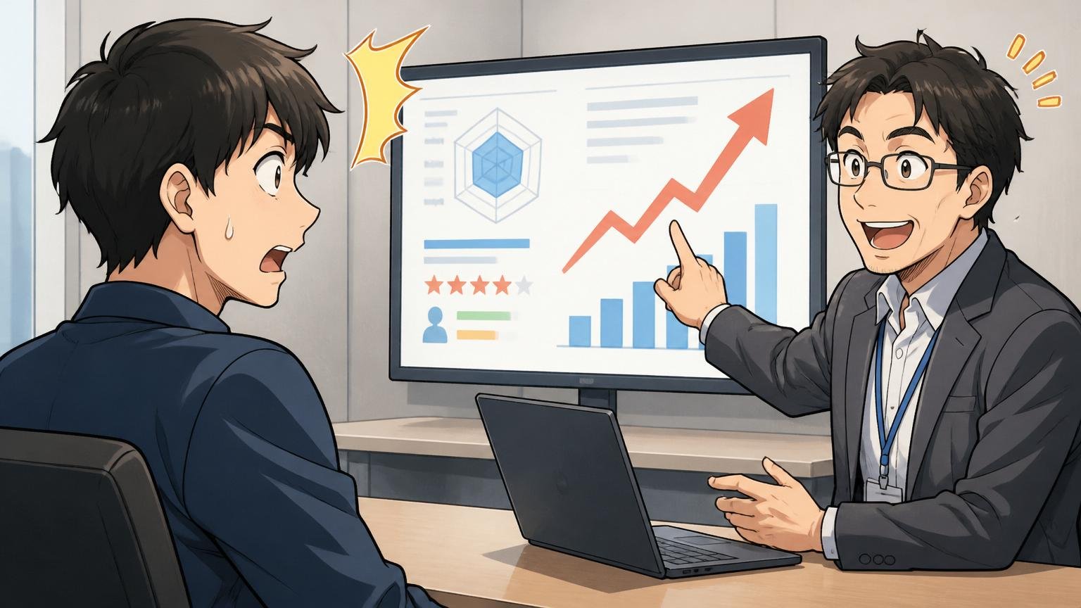 年収は現職でなく転職市場の評価で決まる。面談ブースで市場価値を説明される男性エンジニア