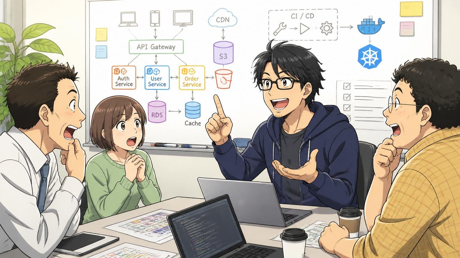 IT特化型エージェントが効く3つの理由を解説。企業の会議室でエンジニア出身の専門アドバイザーが技術スタックの話を深く理解しながら相談に乗る場面