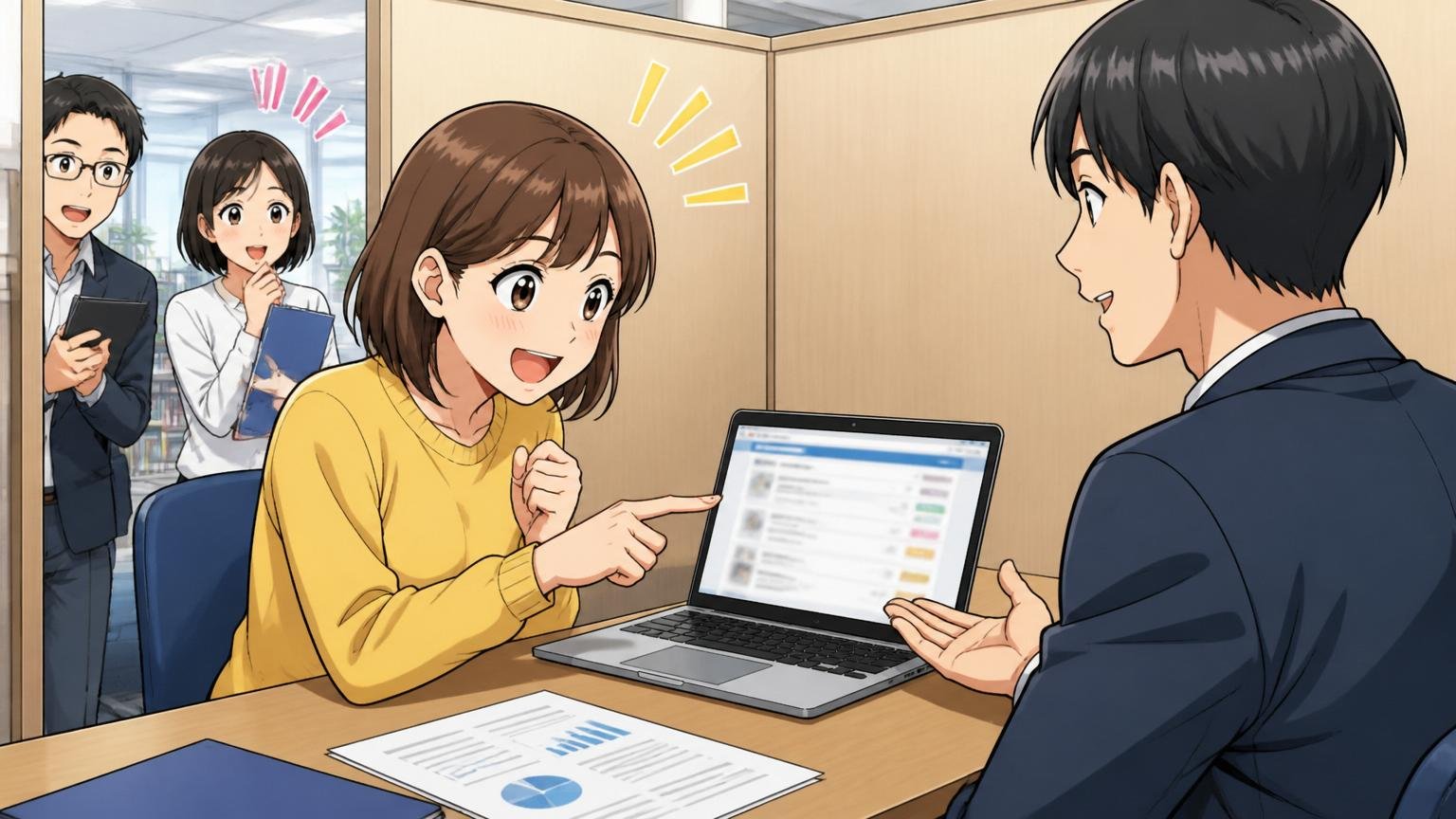 IT特化型転職エージェントを情報収集の道具として使う。面談ブースで30代女性エンジニアが担当者と話す