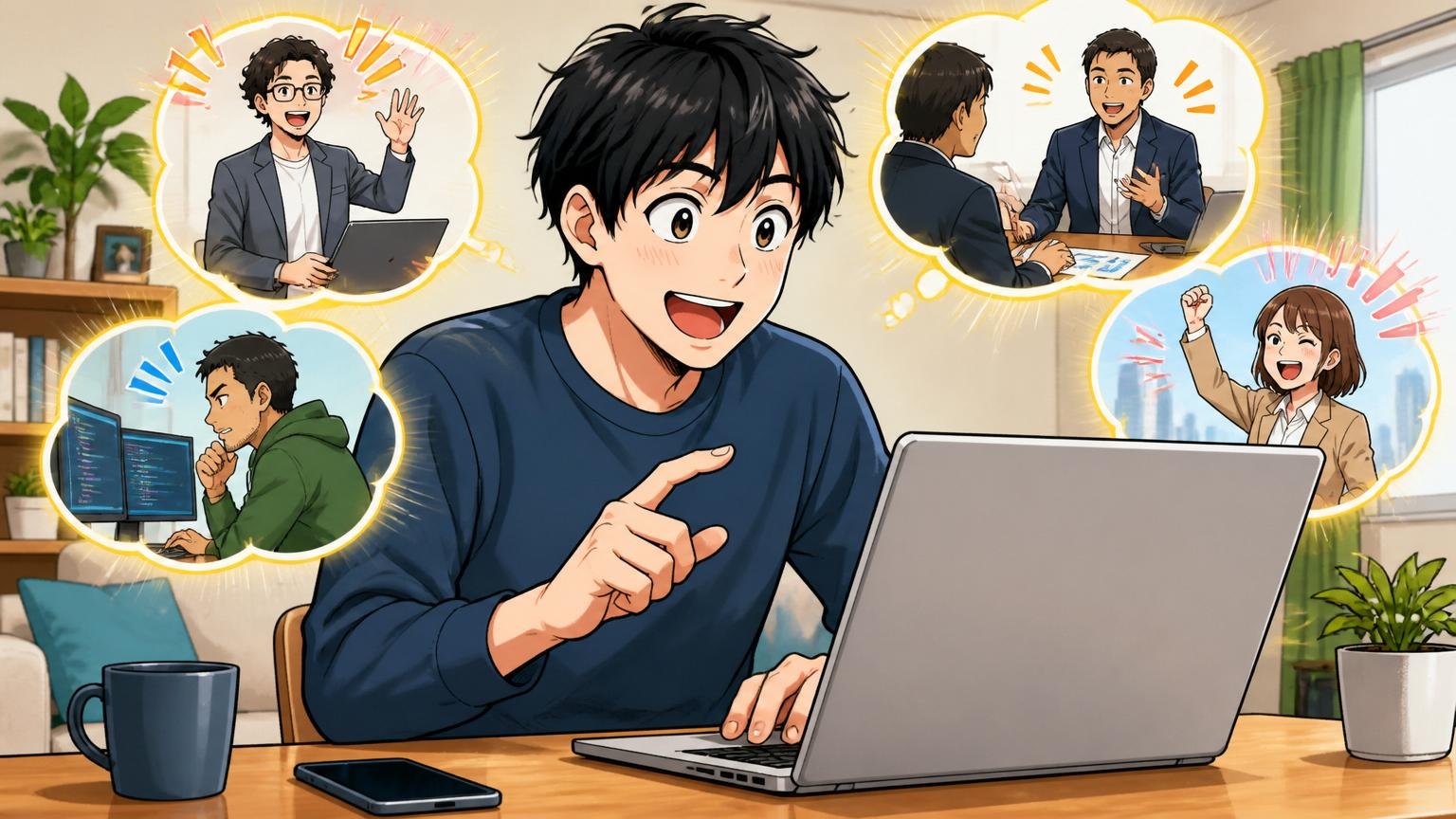 在職したまま無料で市場価値を測る具体的な方法。自宅でノートPCを開き面談予約する30代エンジニア