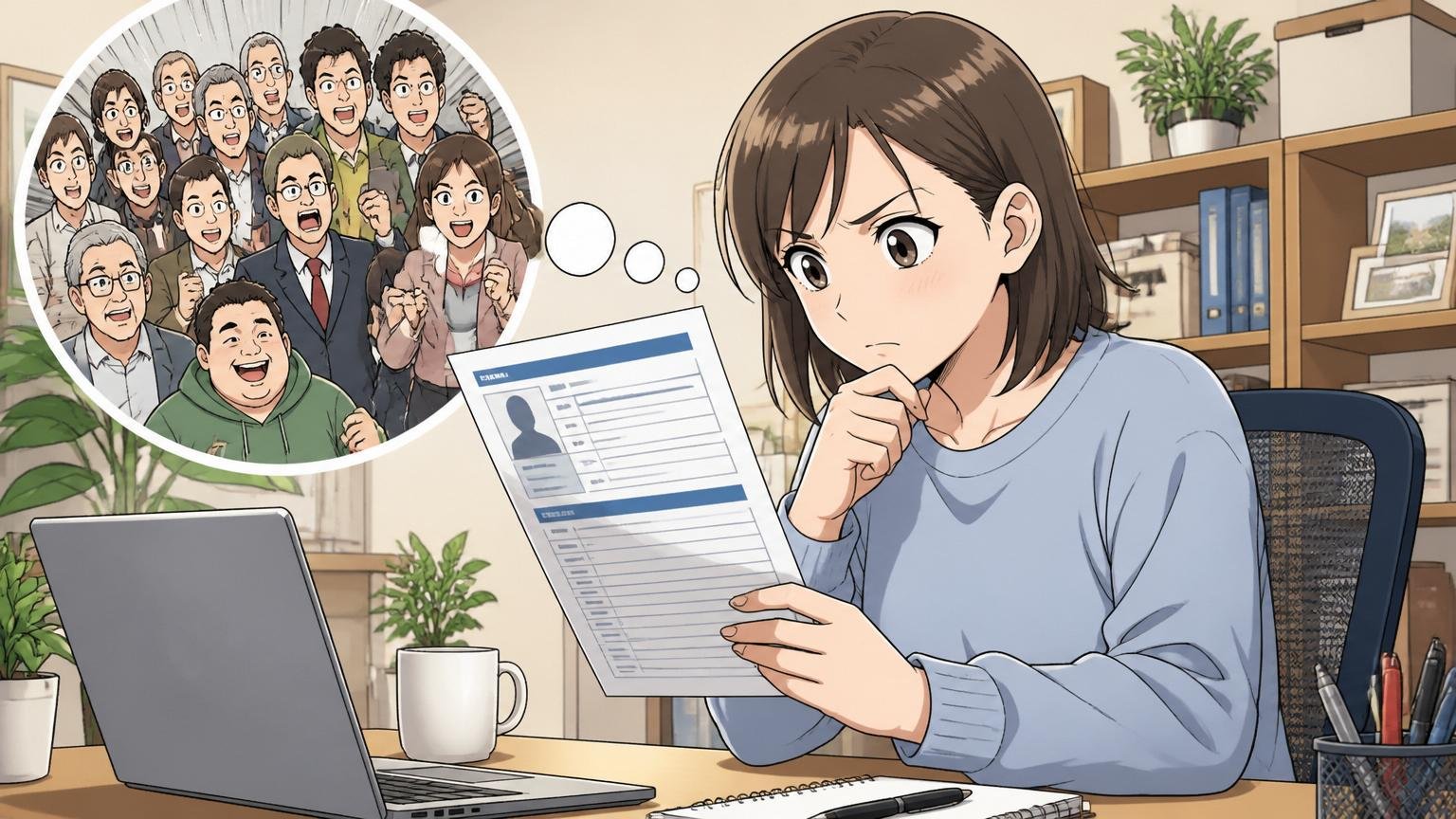 エージェントを1社だけで決める失敗 自宅のデスクで在宅勤務 30代女性が1人 1社だけの求人票を見て視野が狭まっていることに気づかない