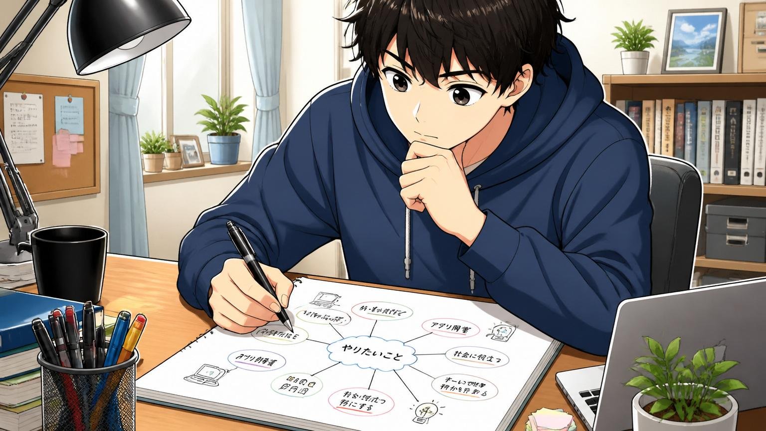 企業選びの軸を考える｜自宅でノートに自分のやりたいことを書き出すエンジニア