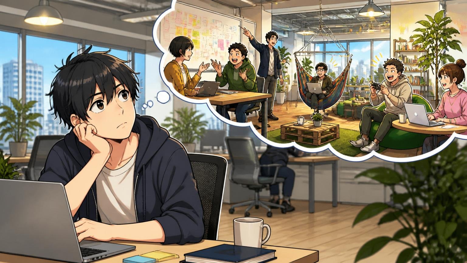 モダン開発志向で物足りなさを感じる。Web系企業の自由なオフィスを思い描く20代男性エンジニア