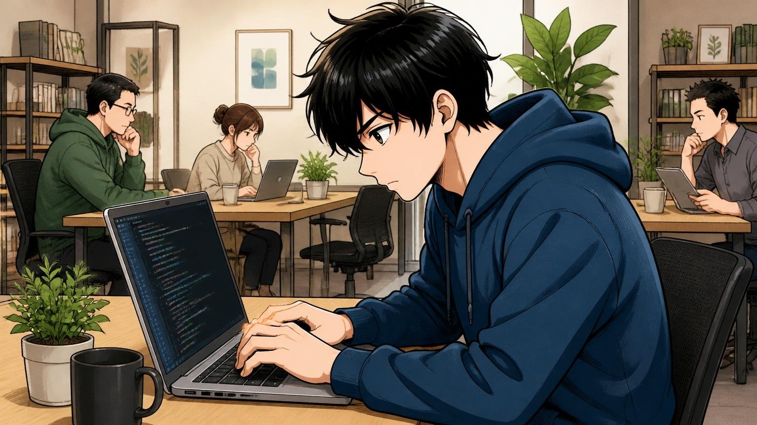 Zenkenが向いていない人の特徴 静かなコワーキングスペースで1人黙々とコードを書く落ち着いた雰囲気のエンジニア