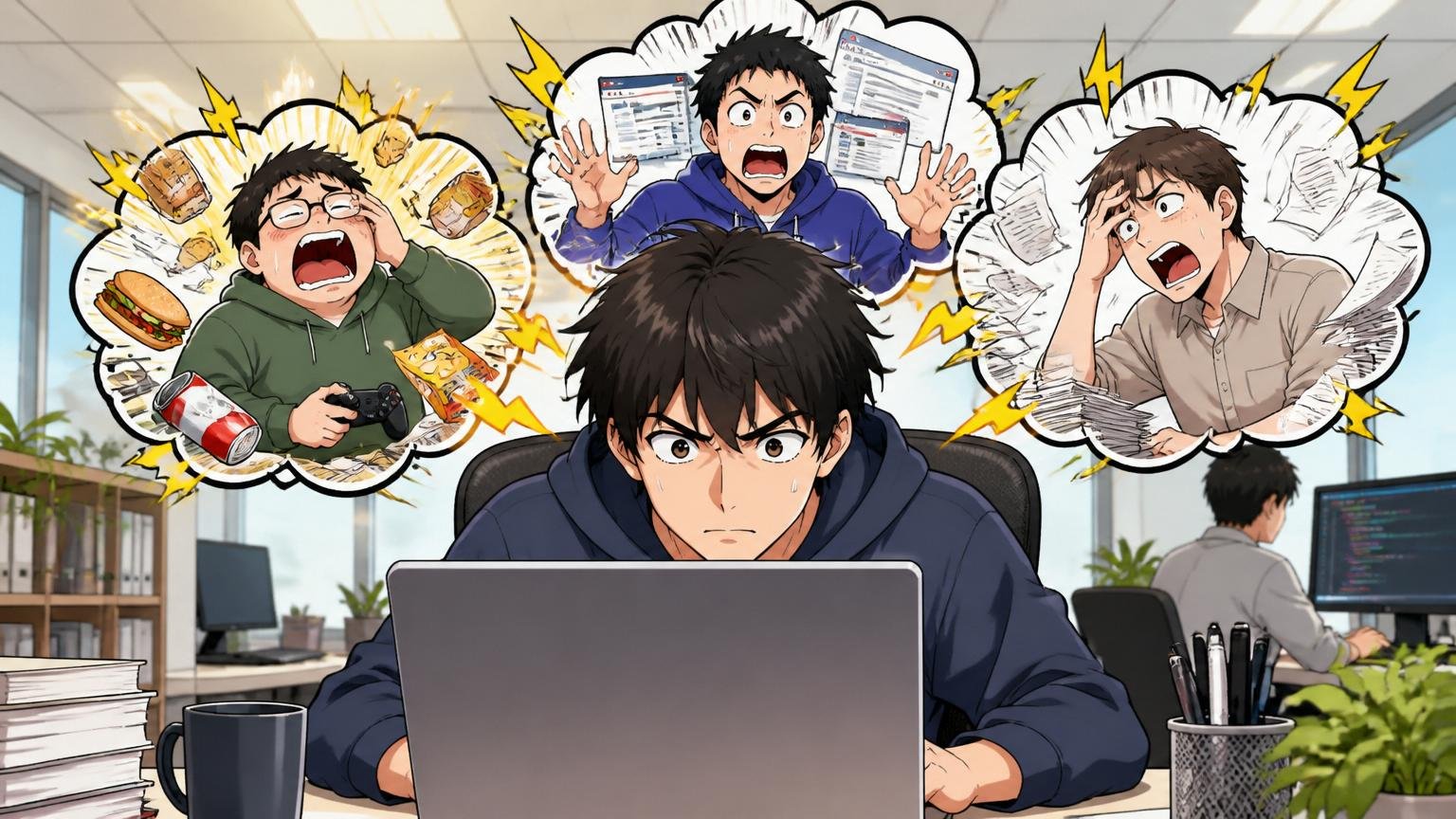 「向いていない人」の3つの特徴、Web系スタートアップのオフィスでモダンな技術で熱中する20代後半男性エンジニア1人