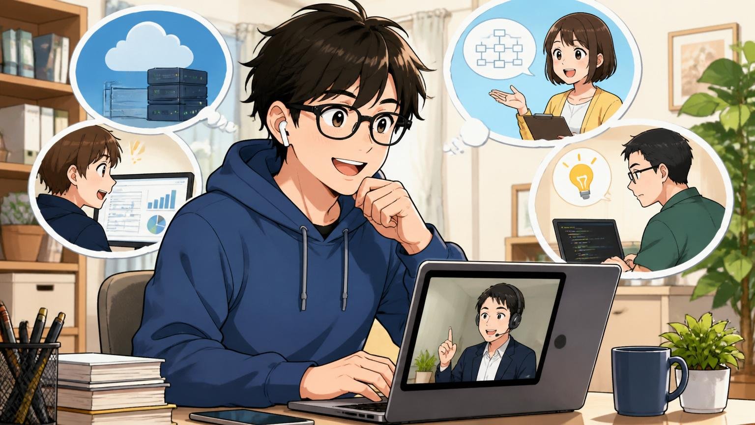 判断材料を中立的に集めるならIT特化型エージェントへ 自宅でオンライン相談を受ける安心した表情のエンジニア